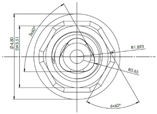 Systembild ZERAMEX® P6 Keramikimplantat Verbindung - technische Zeichnung von oben in schwarz-weiss