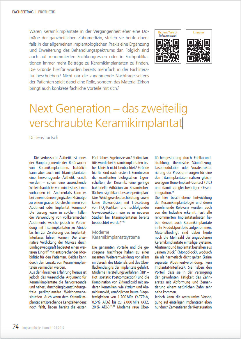 Next Generation – das zweiteilig verschraubte Keramikimplantat Next Generation – das zweiteilig verschraubte Keramikimplantat