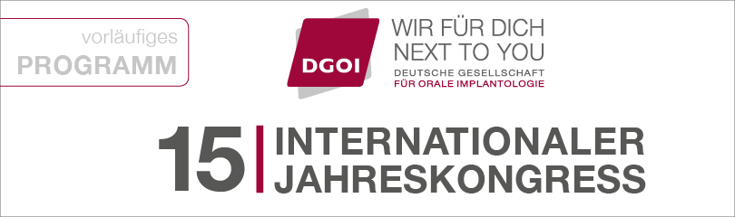 Logo und Schriftzug des 15. Internationaler Jahreskongress DGOI 2018 in München in rot und weiss