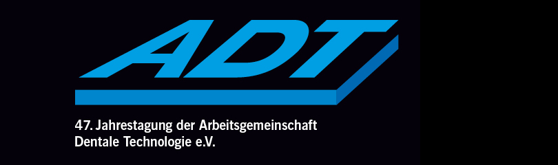 Logo / Schriftzug mit Untertitel der Veranstaltung ADT blau auf schwarzem Hintergrund