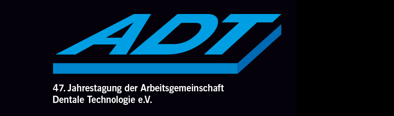 Logo / Schriftzug mit Untertitel der Veranstaltung ADT blau auf schwarzem Hintergrund