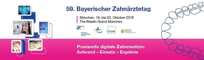 Logo, Bild und Schriftzug vom 59. Bayerischen Zahnärztetag 2018 in den Farben pink und weiss