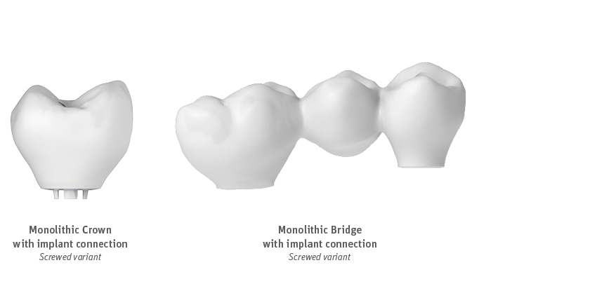 Zeramex XT monolithic crowns for ceramic implants