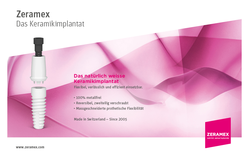 Neues Zeramex Logo – Pinkes Trapez mit weissem Schriftzug Zeramex – Key Visual Röntgenbild