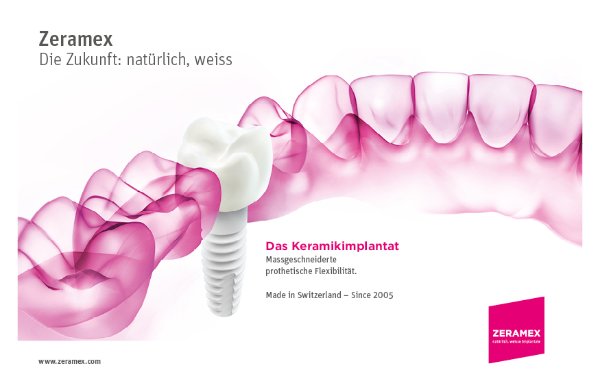 Neues Zeramex Logo – Pinkes Trapez mit weissem Schriftzug Zeramex – Key Visual Röntgenbild