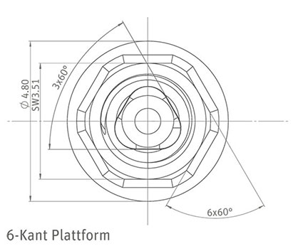 Systembild ZERAMEX® P6 Keramikimplantat Verbindung - technische Zeichnung von oben in schwarz-weiss